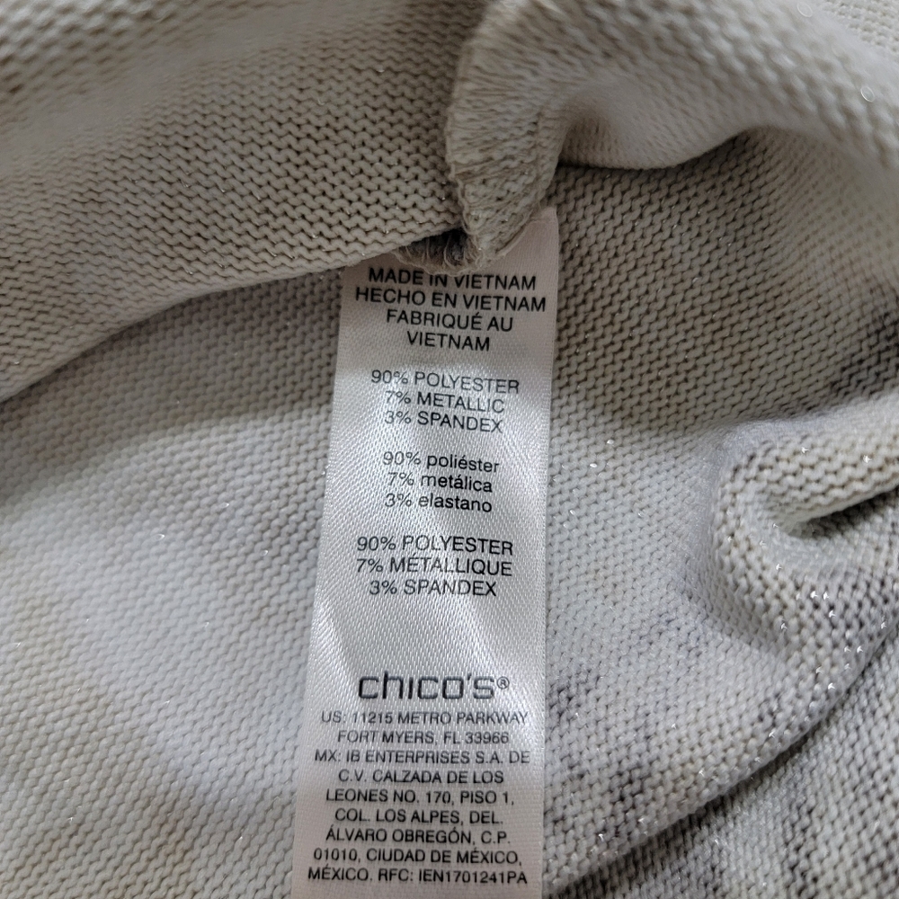 Chico's | Cozisoft Romance in Annecy Floral V-Neck Long Sleeve Shimmer Tee Sz 1 - Picture 6 of 7